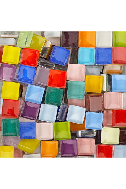 Choice11 ١٠٠ غرام من قطع فسيفساء زجاجية مربعة لامعة بألوان متنوعة، مقاس ١ سم ...