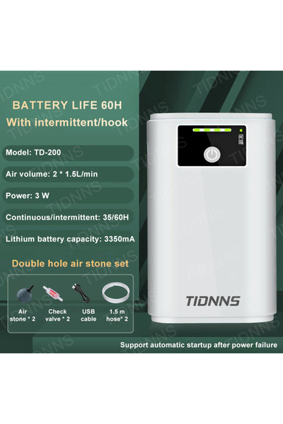 Choice5 مضخة أكسجين لحوض السمك TD-200B STONE، قابلة للشحن، ثنائية الغرض، تعمل...