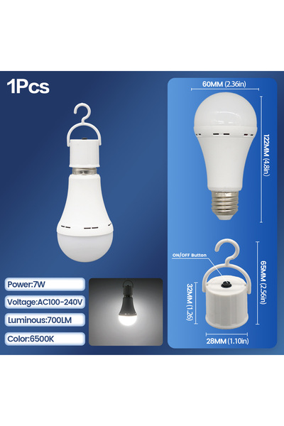 Choice 1 Pcs Rechargeable LED Emergency Bulb E27 Portable 7W Light 1500mAh Ba...