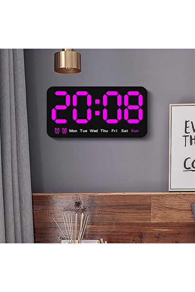 Choice3 ساعة حائط رقمية كبيرة وردية اللون تعمل بالتحكم الصوتي، تعرض درجة الحر...