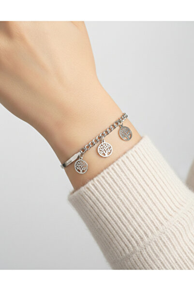 YONGA'S BOUTİQUE سوار نسائي من الفولاذ المقاوم للصدأ 316L باللون الفضي مع سلس...