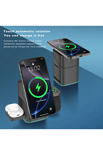 Choice Black Grey 3 in 1 Magnetic Wireless Charger Fast Charger Intelligent F...