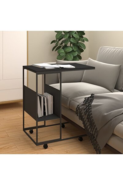 Concept Side table with wheels, black, 55x36x63.5 cm, processed wood