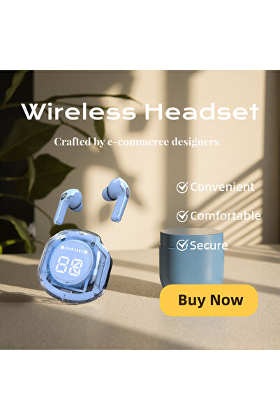 choice2 سماعات أذن لاسلكية بلوتوث شفافة زرقاء اللون، مزودة بميكروفون، مناسبة ...