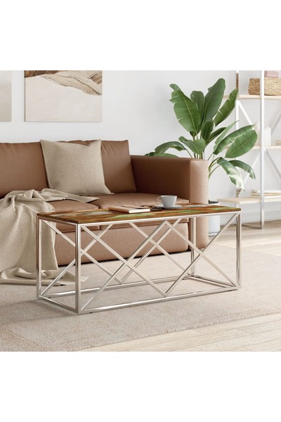 Concept Τραπεζάκι σαλονιού από ανοξείδωτο ατσάλι και συμπαγές ανακυκλωμένο ξύλο