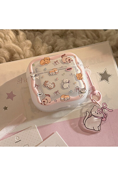 Choice6 For AirPods 4 MULTICOLOR Cute Cartoon Cat Pink Bowknot Star With Pend...
