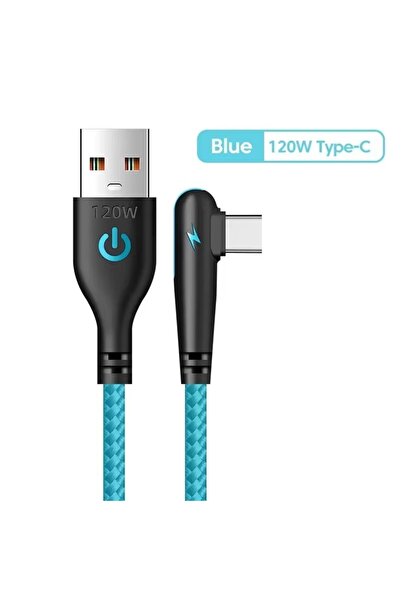 Choice7 كابل شحن سريع USB من النوع C أزرق اللون بطول 1.5 متر بزاوية 90 درجة ل...