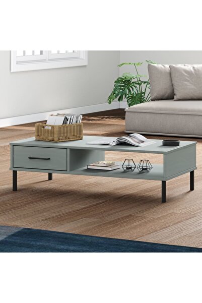 Concept Coffee table with metal legs "OSLO", gray, solid pine wood