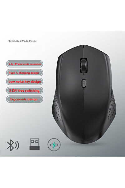 Choice4 ماوس أسود ثنائي الوضع لاسلكي قابل لإعادة الشحن من النوع C بدقة 1600 ن...
