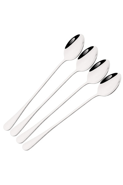 Choice Silver 4Pcs Stainless Steel Long Handled Spoon Set Shiny Stirring Coff...