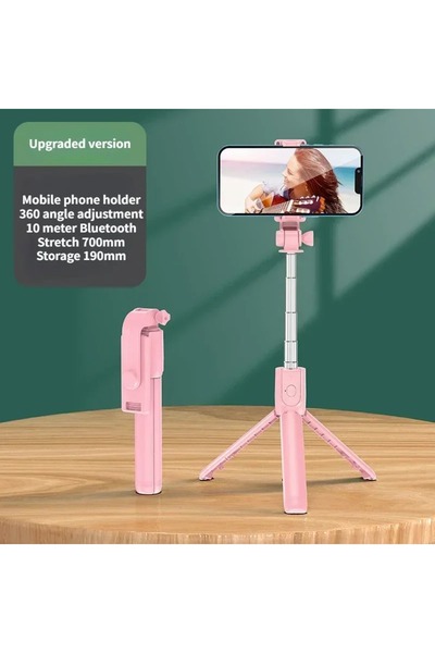 Choice1 حامل ثلاثي القوائم لاسلكي مع عصا سيلفي وردية اللون، مزود بإضاءة وجهاز...
