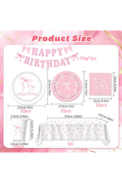 Choice1 52Pcs Set Pink Bow Birthday Decorati - Includes Bow Plates,Napkins,Cu...
