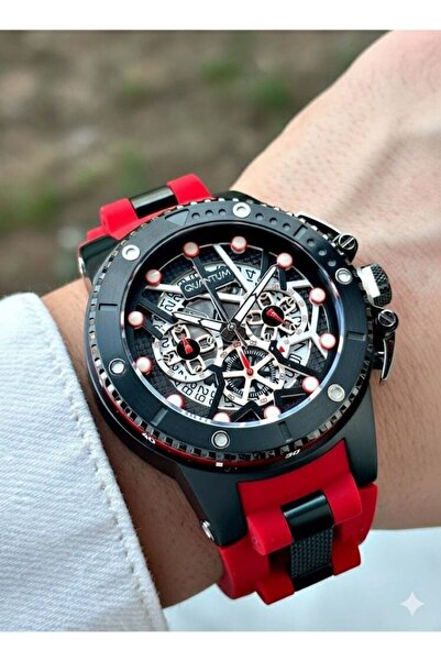 Quantum 50mm, Chronograph Men's Wristwatch |   Sapphire Glass, Red Silicone C...