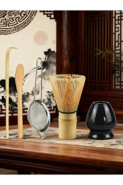 Choice5 طقم خفاقة ماتشا أسود مكون من 5 قطع - خفاقة من بامبو ، مصفاة شاي، مغرف...