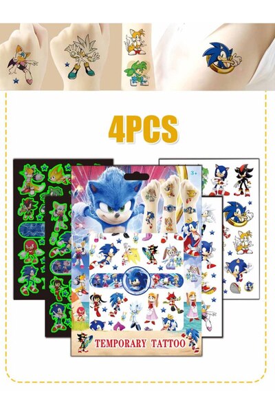 Choice1 أربع قطع من ملصقات الوشم المزيفة المضيئة للأطفال من سي سونيك، ملصقات ...