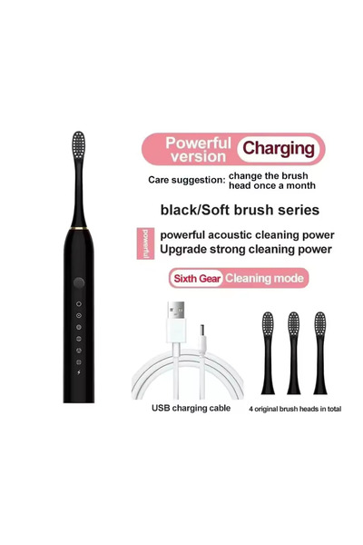 Choice1 Black Electric Ultrasonic Toothbrush Six Speed Mode Home Soft Hair US...