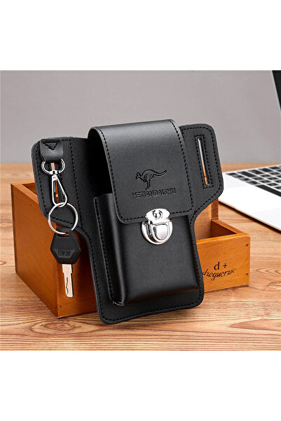 Choice1 حقيبة خصر جلد سوداء للرجال، حقيبة خصر حزام، غلاف هاتف ، حقيبة هاتف مح...