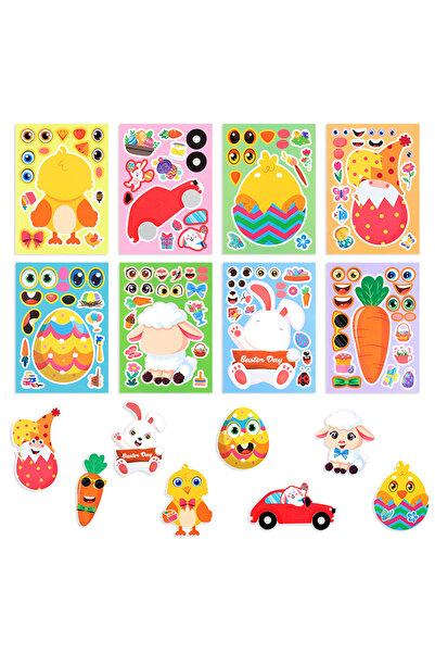 Choice1 16Pcs 8-24pcs Easter Puzzle Stickers Rabbit Eggs Make a Face DIY Asse...
