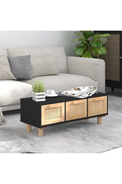 Concept Masă de cafea neagră 80x40x30 cm lemn prelucrat și lemn masiv de pin