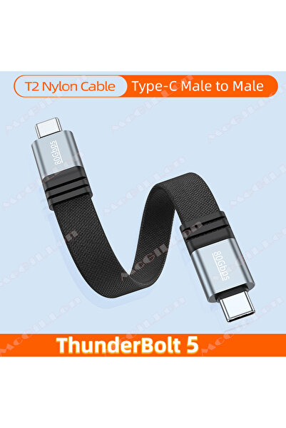 Choice كابل نايلون T2 بطول 15 سم تقريبًا، كابل Thunderbolt 5، يدعم دقة 8K بمع...