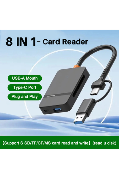 Choice Black 8-in-1 Card Reader USB3.0 Hub CF/SD/MS/TF Memory Card Reader for...