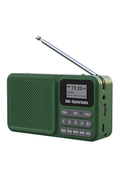 choice2 راديو رقمي محمول أخضر اللون بسعة 1200 مللي أمبير، يدعم تقنية DAB+، را...