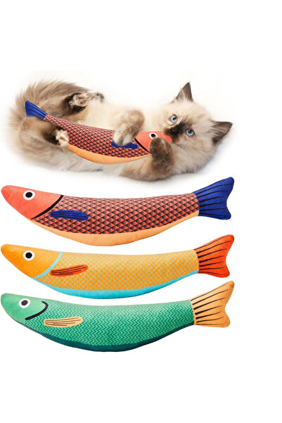 Choice عبوة من 3 قطع من ألعاب القطط على شكل سمكة سوري محشوة بالنعناع البري، أ...