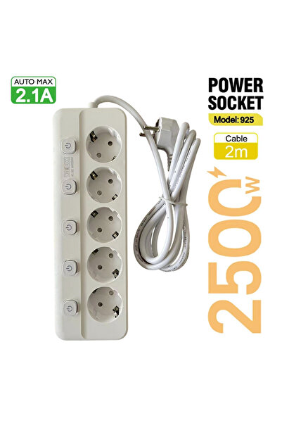 Choice1 شريط طاقة أبيض بمقبس أوروبي 925، مزود بمنافذ تيار متردد متعددة المناف...