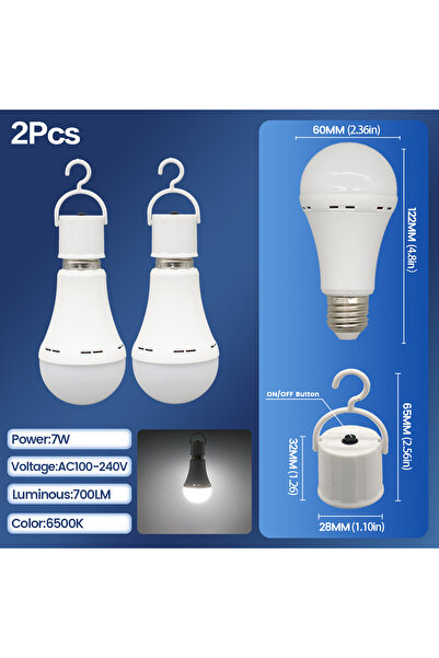 Choice1 مصباحان LED قابلان لإعادة الشحن من نوع E27، للطوارئ، بقوة 7 واط وسعة ...
