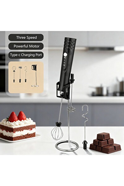 choice2 عصا خفق الحليب السوداء بثلاثة مضارب، عصا خفق القهوة اليدوية، صانع رغو...