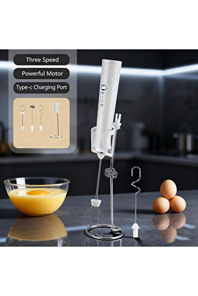 Choice1 عصا خفق الحليب البيضاء بثلاثة مضارب، عصا خفق القهوة اليدوية، صانع رغو...