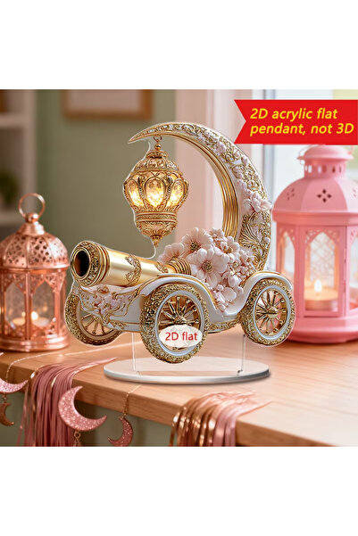 Choice زينة مدفع تحية إسلامية مع هلال أبيض وفانوس ذهبي لتزيين سطح مكتب رمضان.