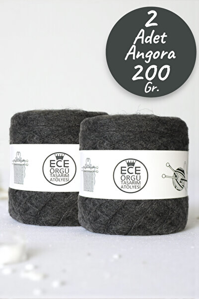 Ece Örgü Tasarım Atölyesi Antracit boja, 3-slojna Angora pređa za pletenje (2...