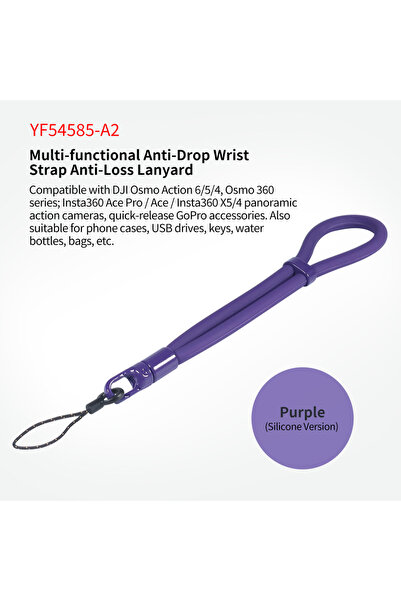 choice2 حبل تعليق سيليكوني بنفسجي عالمي، حزام معصم، مضاد للضياع، لكاميرا GoPr...