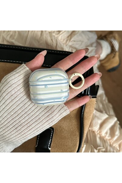 Choice4 غطاء سماعات أذن شفاف بلون أزرق سماوي بنمط نجوم مخططة باللونين الأصفر ...