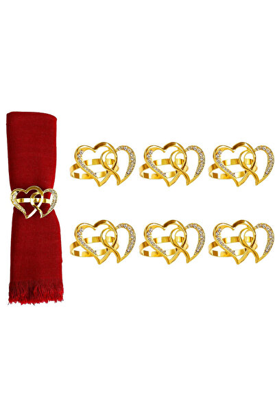 Choice مجموعة حلقات منديل ذهبية على شكل قلب مكونة من 6 قطع، قلبان ذهبيان مزدو...