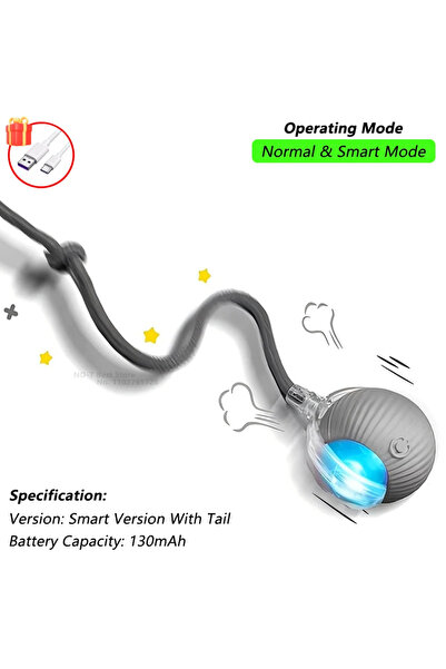 Choice21 كرة تفاعلية للكلاب والقطط من جراي تيل، كرة دوارة أوتوماتيكية بذيل صن...