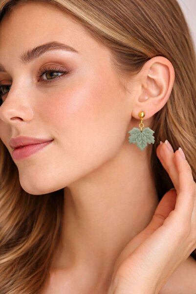 EPAksesuar El Yapımı Polimer Kil Yaprak Küpe – Gold Detaylı Sallantılı Model