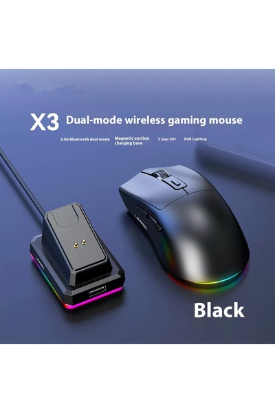 Choice1 ماوس لاسلكي أسود قابل لإعادة الشحن مع شاحن، بلوتوث 2.4 جيجا هرتز، إضا...