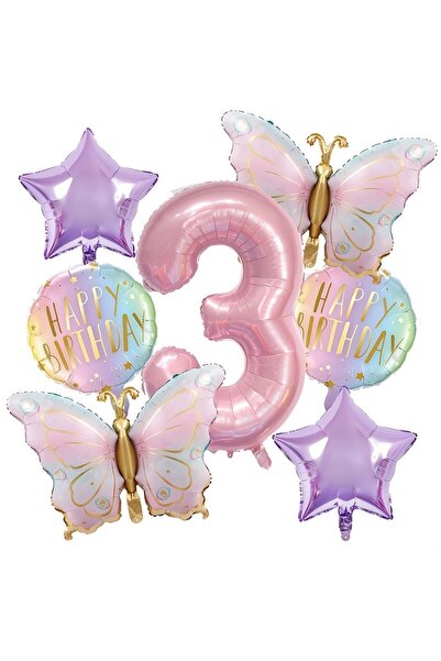 Choice3 Other 3 7Pcs Pink Butterfly and Number Balloons Combo Set - Perfect f...