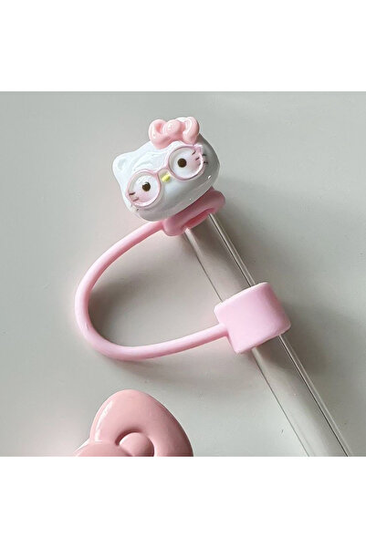 Choice زينة غطاء كوب على شكل ملاك وردي بنظارات وردية اللون بتصميم كاواي على ا...