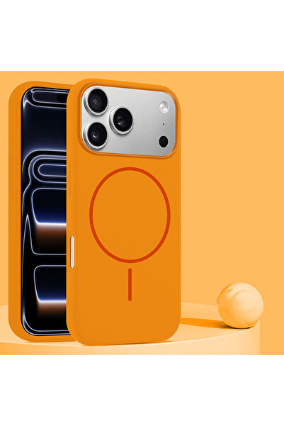 Choice62 غلاف هاتف سيليكون لون سادة برتقالي لهاتف iPhone 17 Pro Max مزود بتقن...