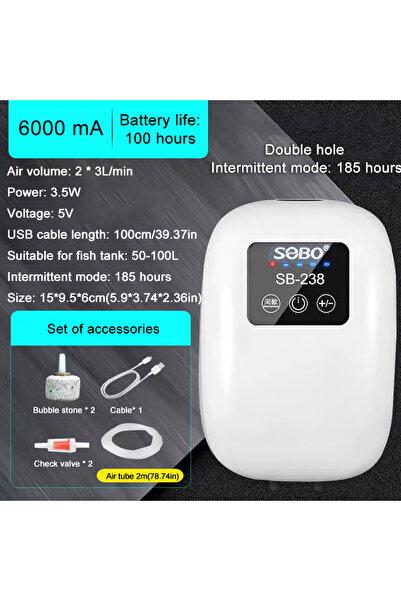 Choice1 SB238 SOBO حوض أسماك مضخة هواء أكسجين ضاغط شحن USB صامت مع بطارية محم...