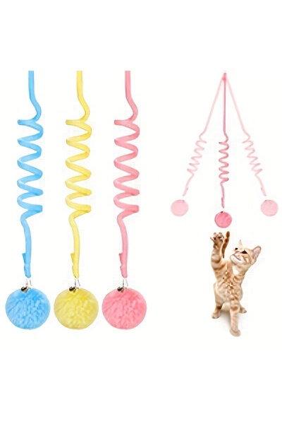 Choice كرة فرو زنبركية قابلة للسحب مع جرس، لون عشوائي، قطعة واحدة، مزودة بكوب...