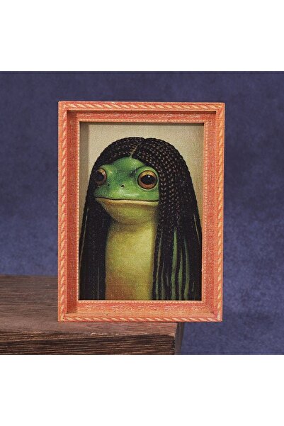choice2 E 1pc Quirky Wig Frog Wooden Fridge Magnet, Funny Frog Retro Framed A...