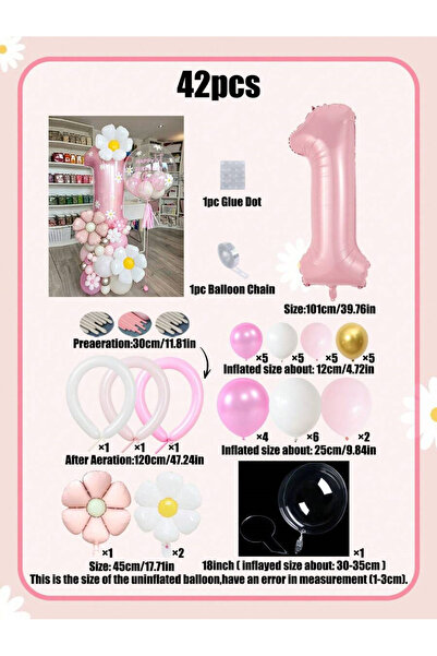 Choice5 42pcs 1 42pcs Daisy Pillar Balloon Set, Includes Oversized Pink Numbe...