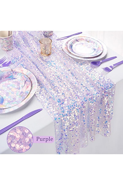Choice3 مفرش طاولة طويل بنفسجي لامع مزين بالترتر، مقاس 30×183 سم، مناسب لحفلا...