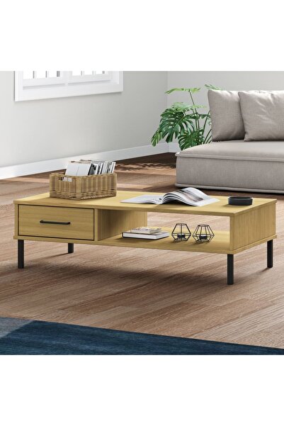 Concept Consolă cu picioare metalice „OSLO”, maro, lemn masiv de pin