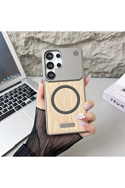 choice2 Galaxy S24 Ultra Khaki Frameless Wood Grain Leather PC Magnetic Case ...