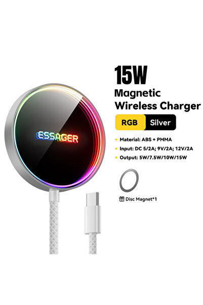 Choice1 ESSAGER Silver ESSAGER 15W Magnetic Wireless Chargers Qi Qi2 Wireless...